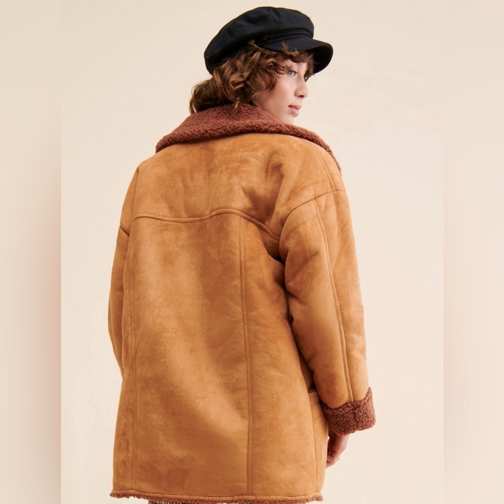 Free People Diogo Shearling Suede Sherpa Jacket Coat XS EUC - Picture 2 of 15